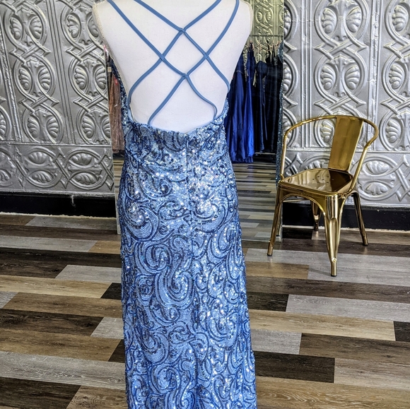 NWT-Blue Sequin Gown - Picture 3 of 5